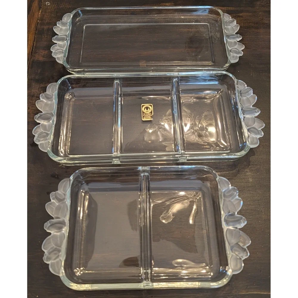 3 Vintage Mikasa‎ Walther-glas Satin Rose Crystal Serving Tray Platter Germany